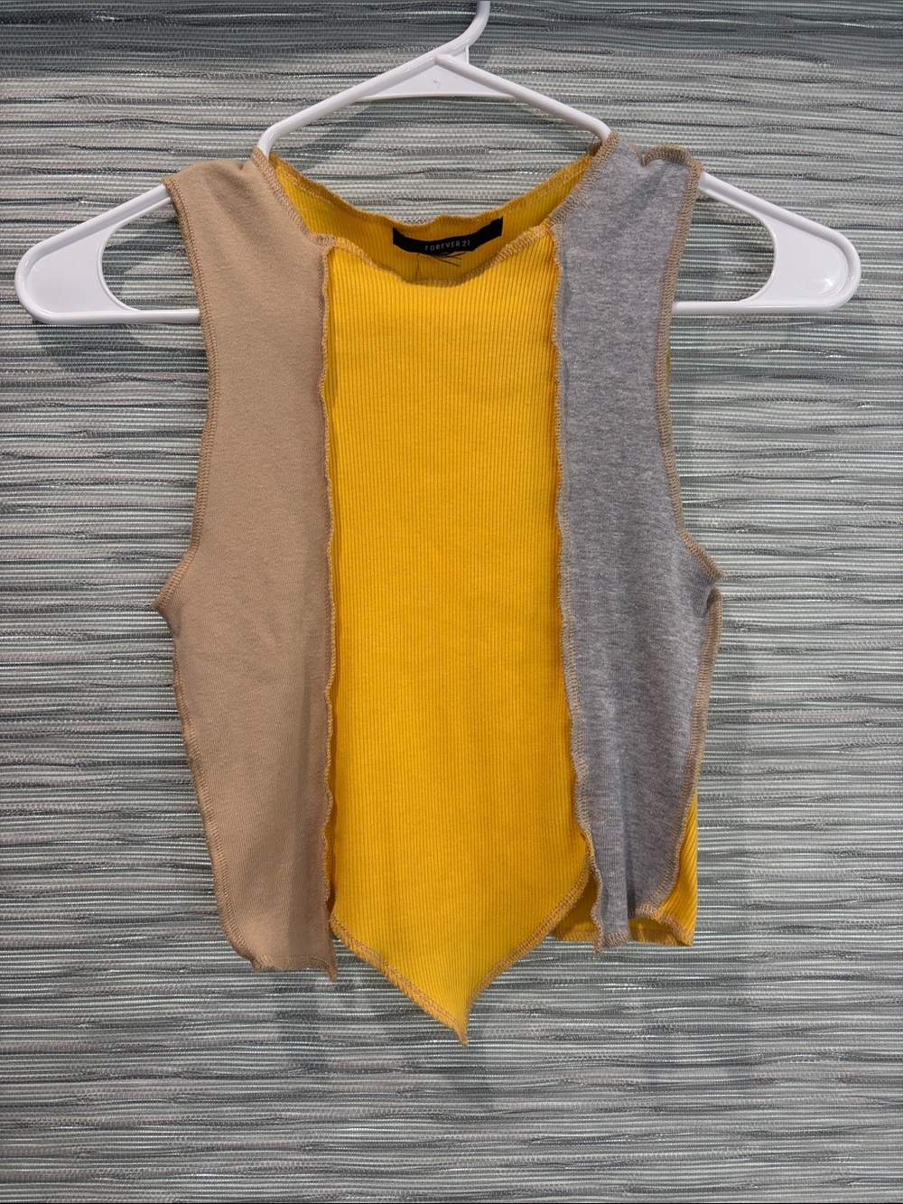 Forever 21 Yellow, Taupe & Gray Colorblock Sleeveless Top